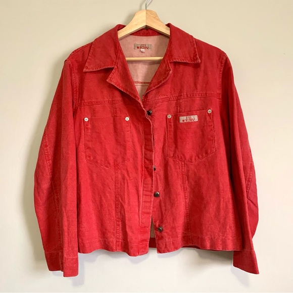 Red Denim Oversized Jacket Womens - Picture 1 of 11